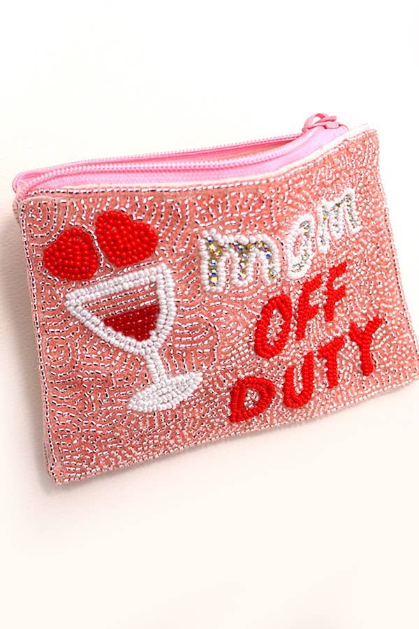 Mom Off Duty Beaded Coin Purse