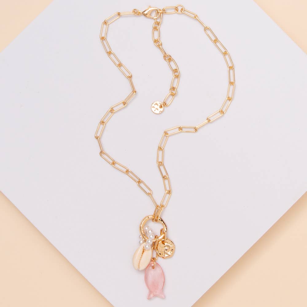 Fish Charm Pearl Seashell Necklace