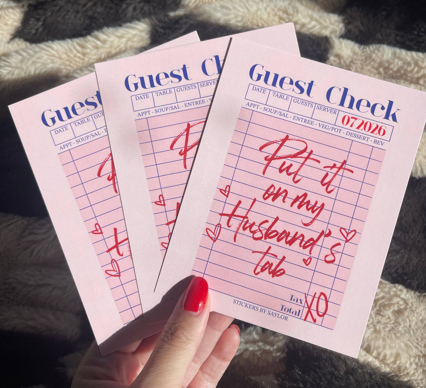 Put it On My Husband’s Tab Guest Check Art Post Card