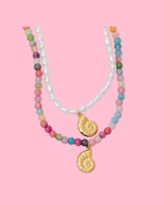 Spiral Shell Pendant Beaded Necklace