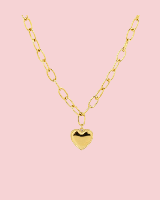 Stainless Steel Chunky Heart Statement Link Chain Necklace