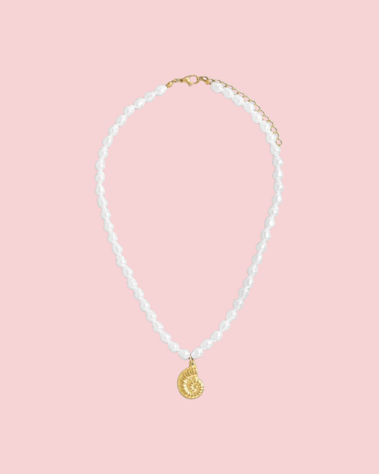 Spiral Shell Pendant Beaded Necklace