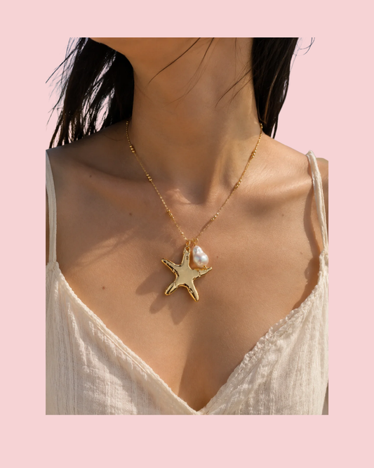 Gold Starfish Pearl Necklace
