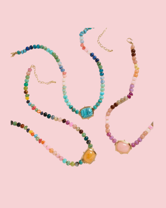 17Inch Mixed Marbled Ombre Beaded Pendant Necklace
