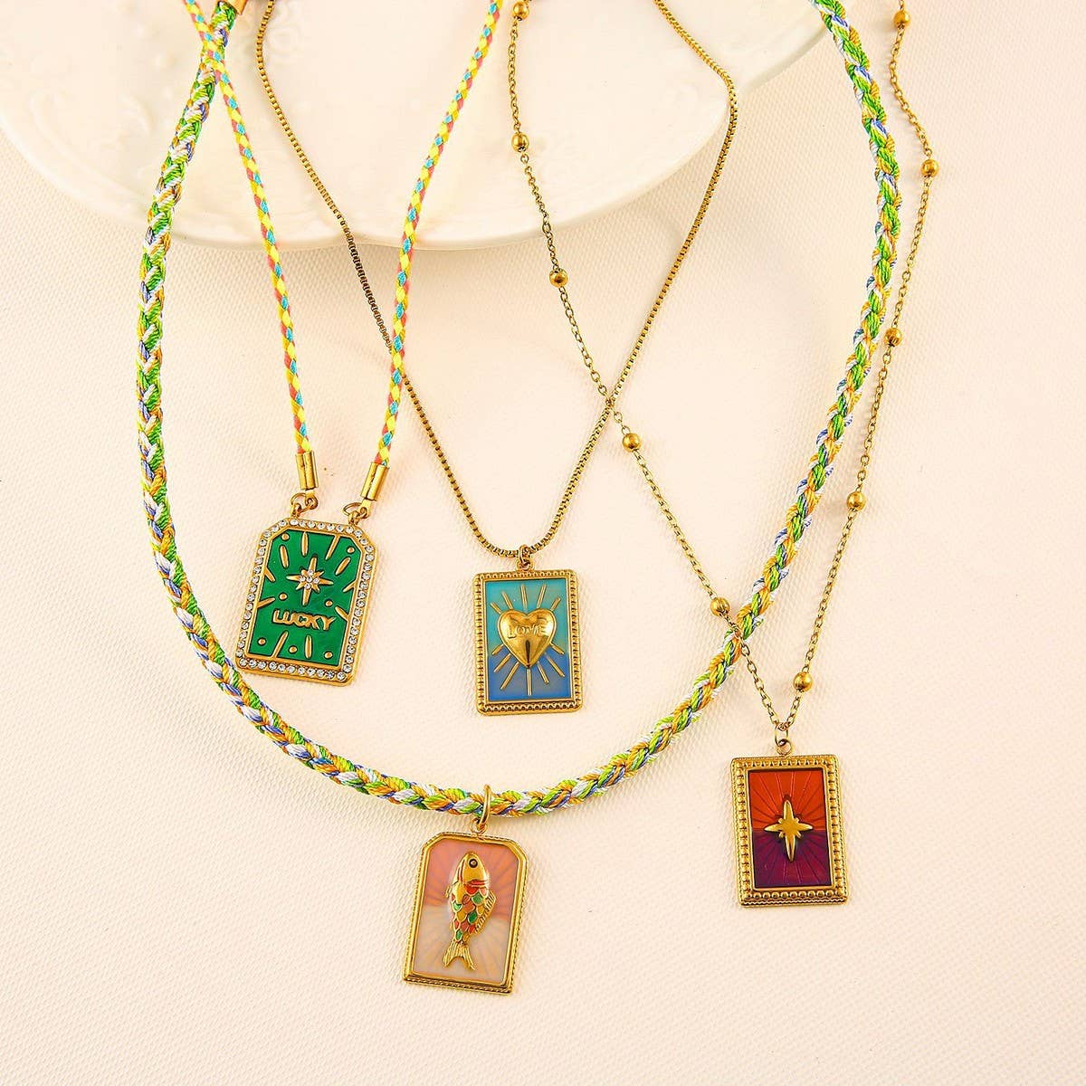 Vintage 18K Steel Tarot Card Pendant Necklace_CWMM8814