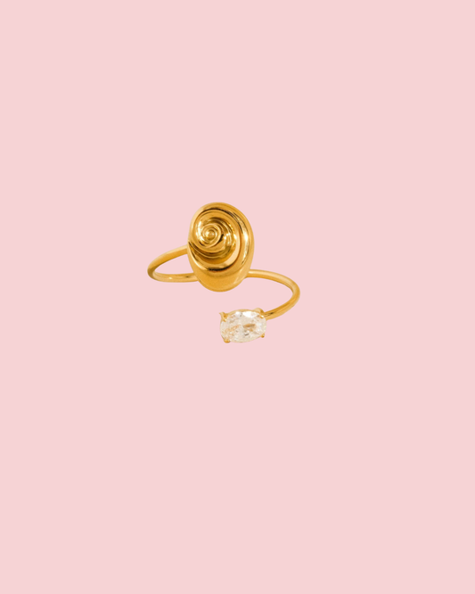 Solenya 18K Gold Non-Tarnish Seashell CZ Statement Ring