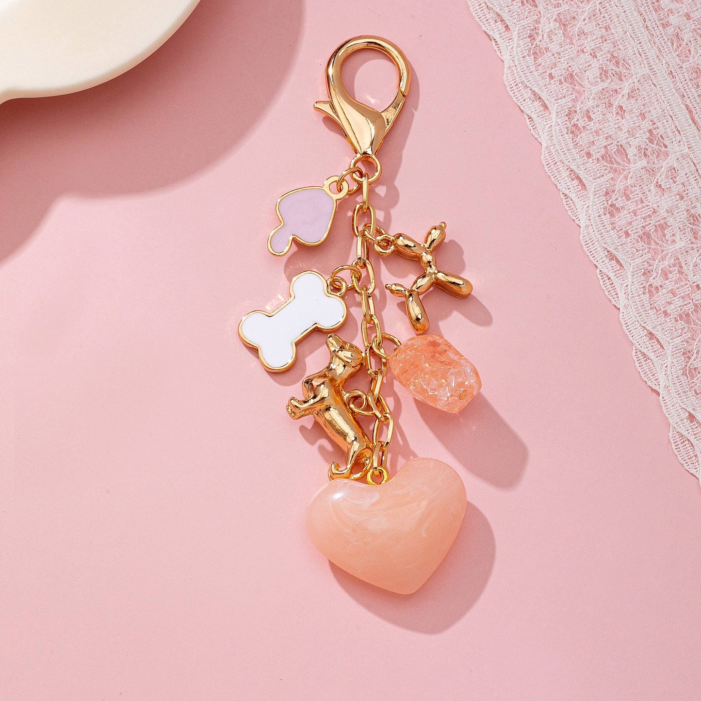 Heart Dog Bone Key Bag Charm