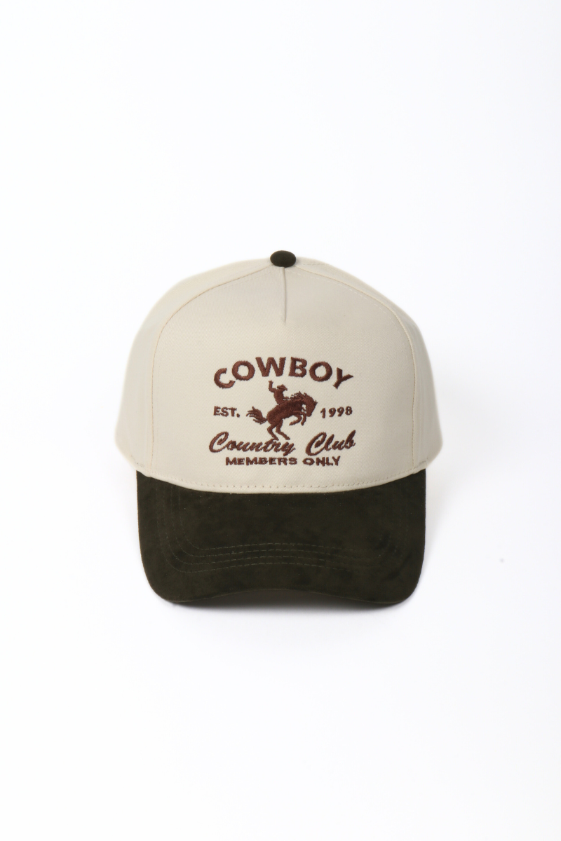 Western COWBOY COUNTRY CLUB Suede Brim Two Tone Cap