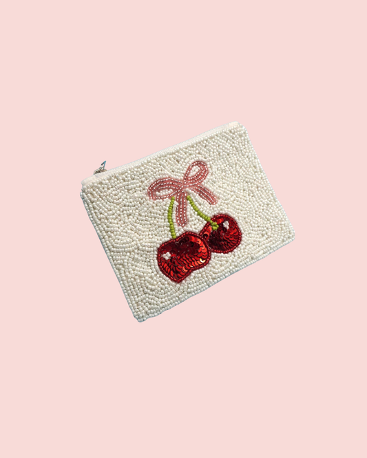 Cherry Beaded Coin Purse