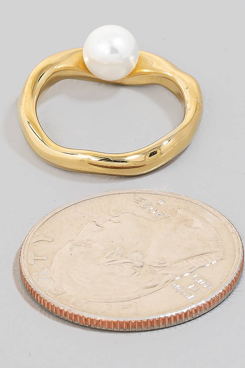 Pearl Stud Warped Metallic Band Ring