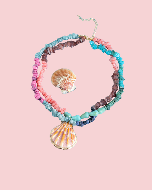Coral Mirage Shell Pendant Necklace