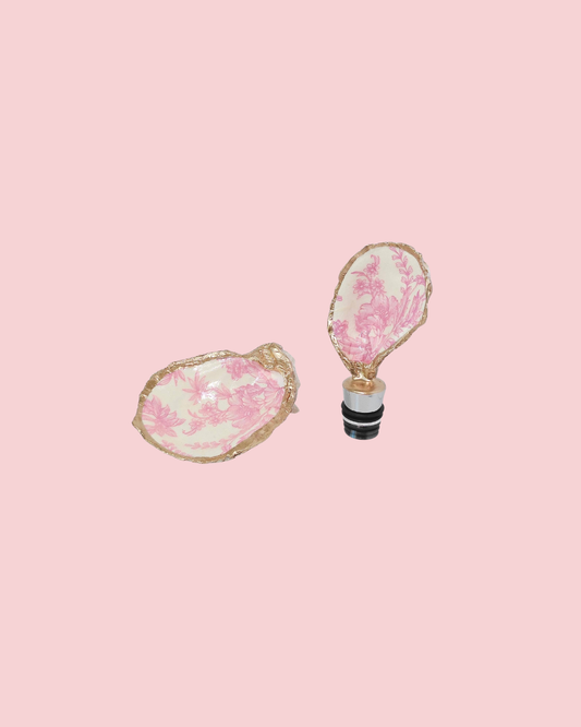 Pink Floral Oyster Dish/Wine Topper/Magnet