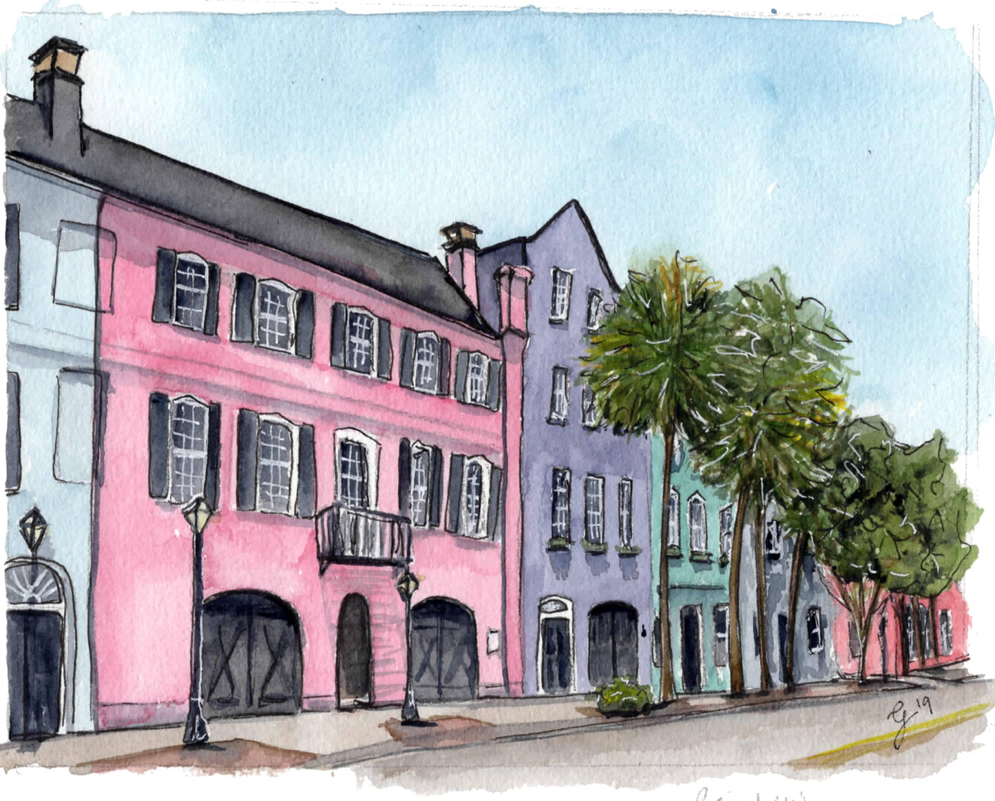 Rainbow Row Watercolor Art Print