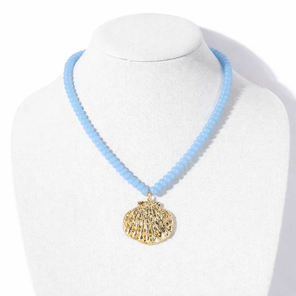 COLOR BEAD SHELL PENDANT NECKLACE