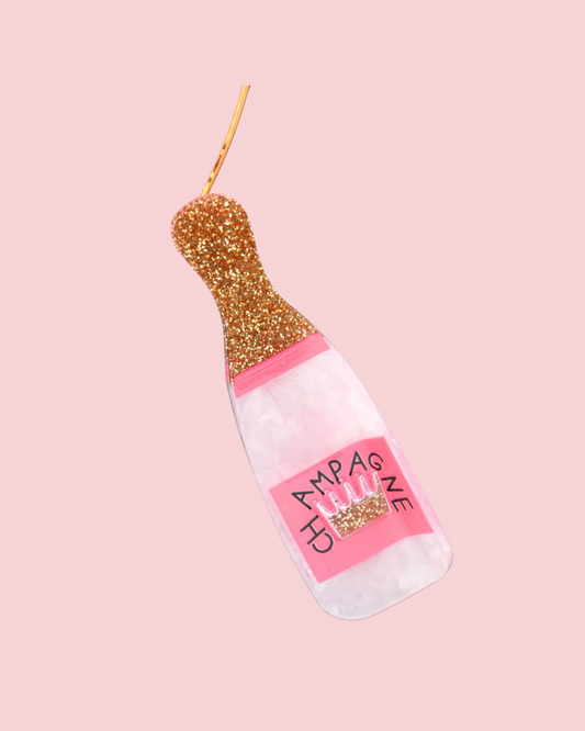 Glitter Pink Champagne Bottle Hair Clip, Fun Party Accessory