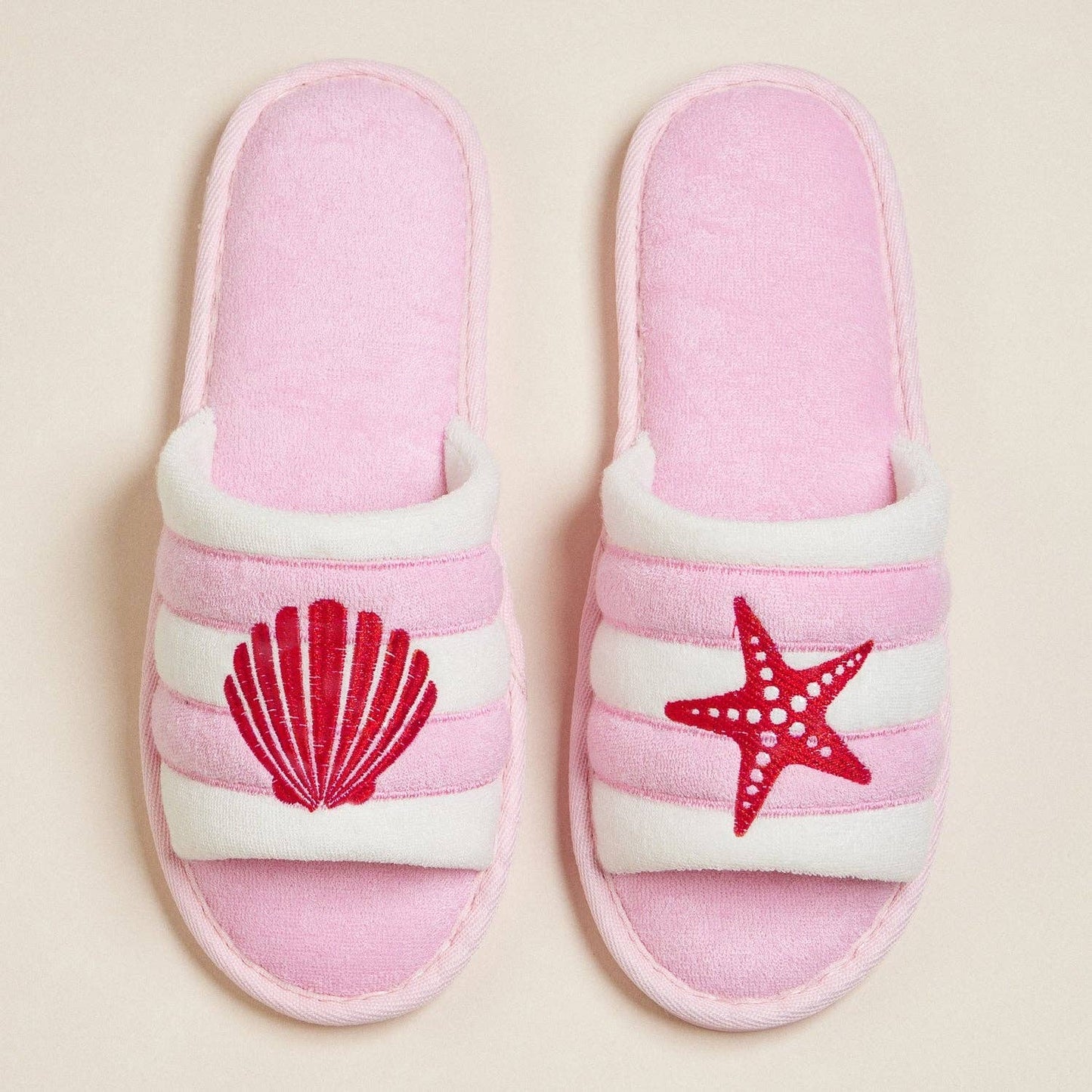 Striped Slippers with Starfish and Shell Design