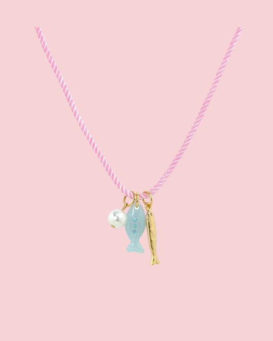 Beach Mode Coastal Pink Lagoon Rope Pearl Charm Necklace