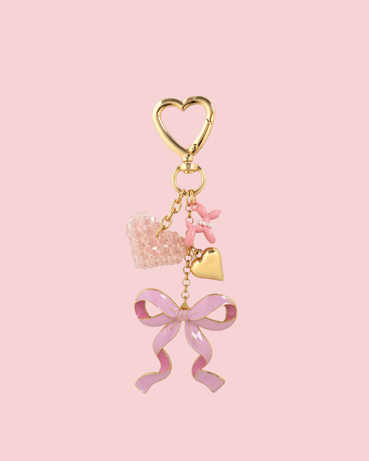 Sweet Bow with Beaded Heart Bag Charm