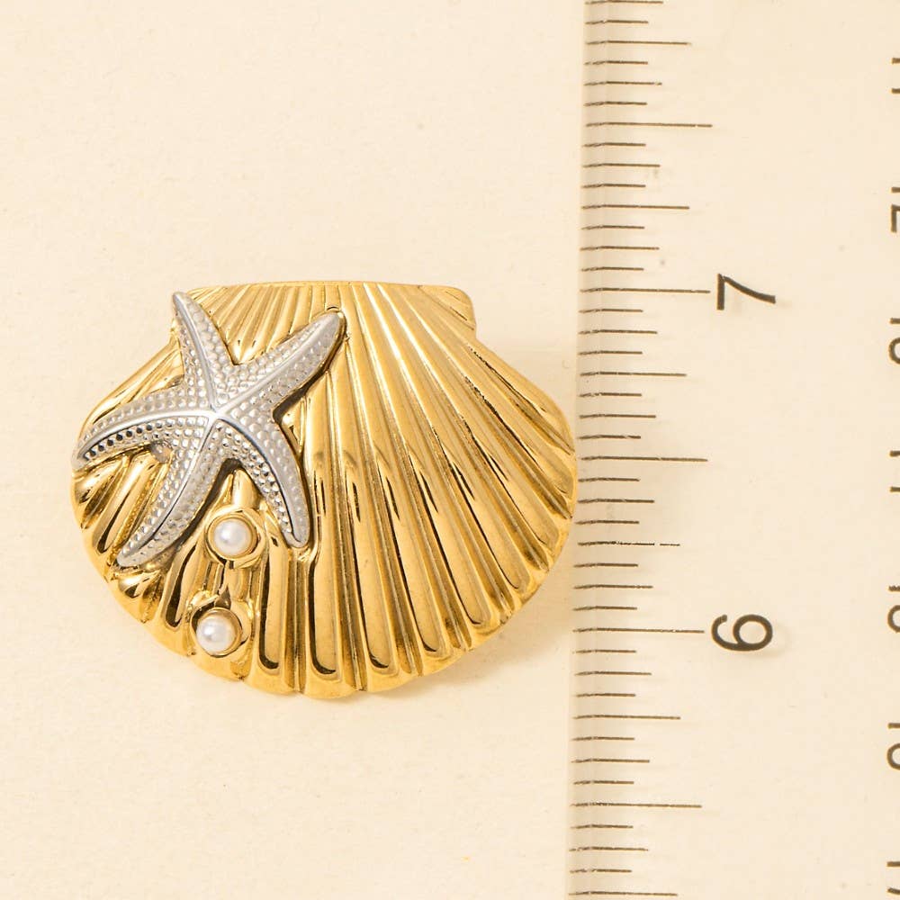 Gold Dipped Two Tone Starfish And Shell Large Stud Earrings