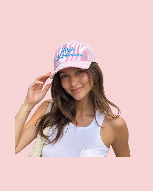 High Maintenance Embroidered Stripe Pattern Trucker Hat