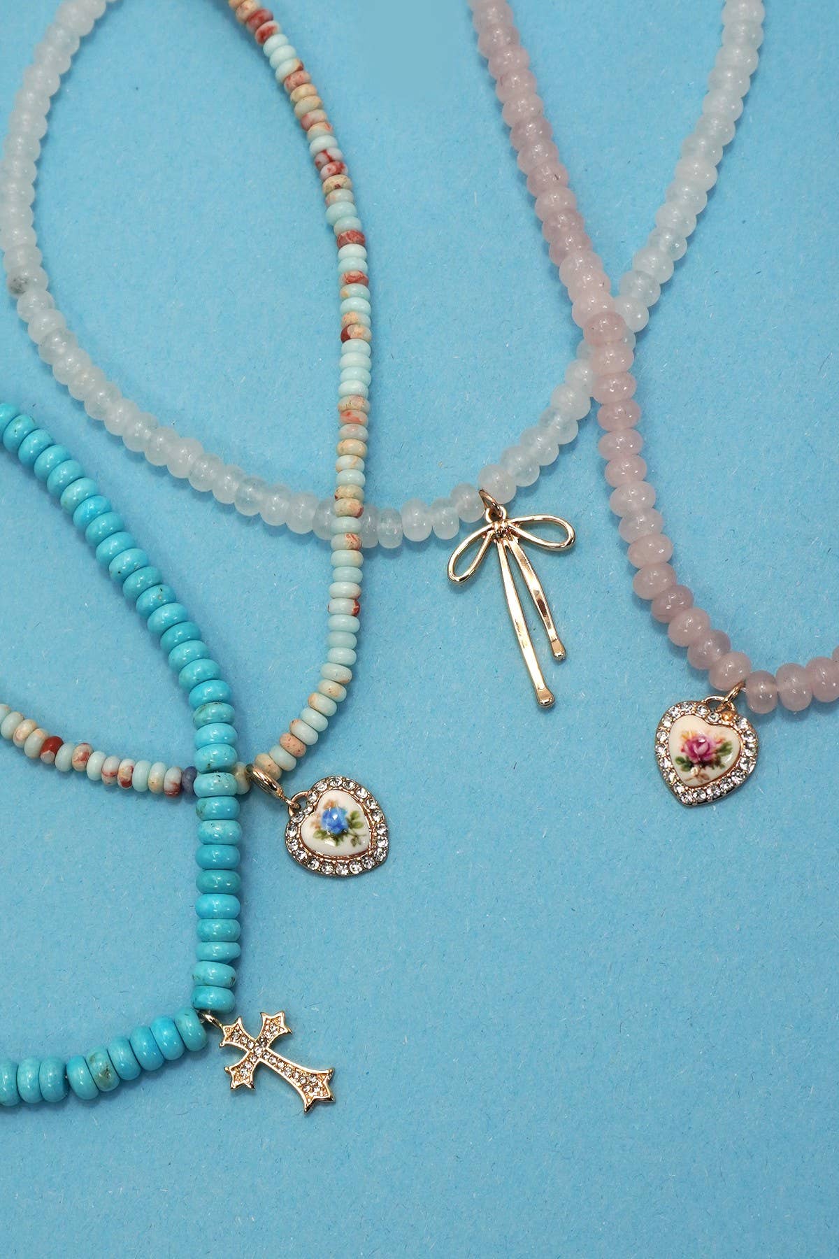 NATURAL SEMI PRECIOUS STONE BEADED CHARM NECKLACE | 80N91561