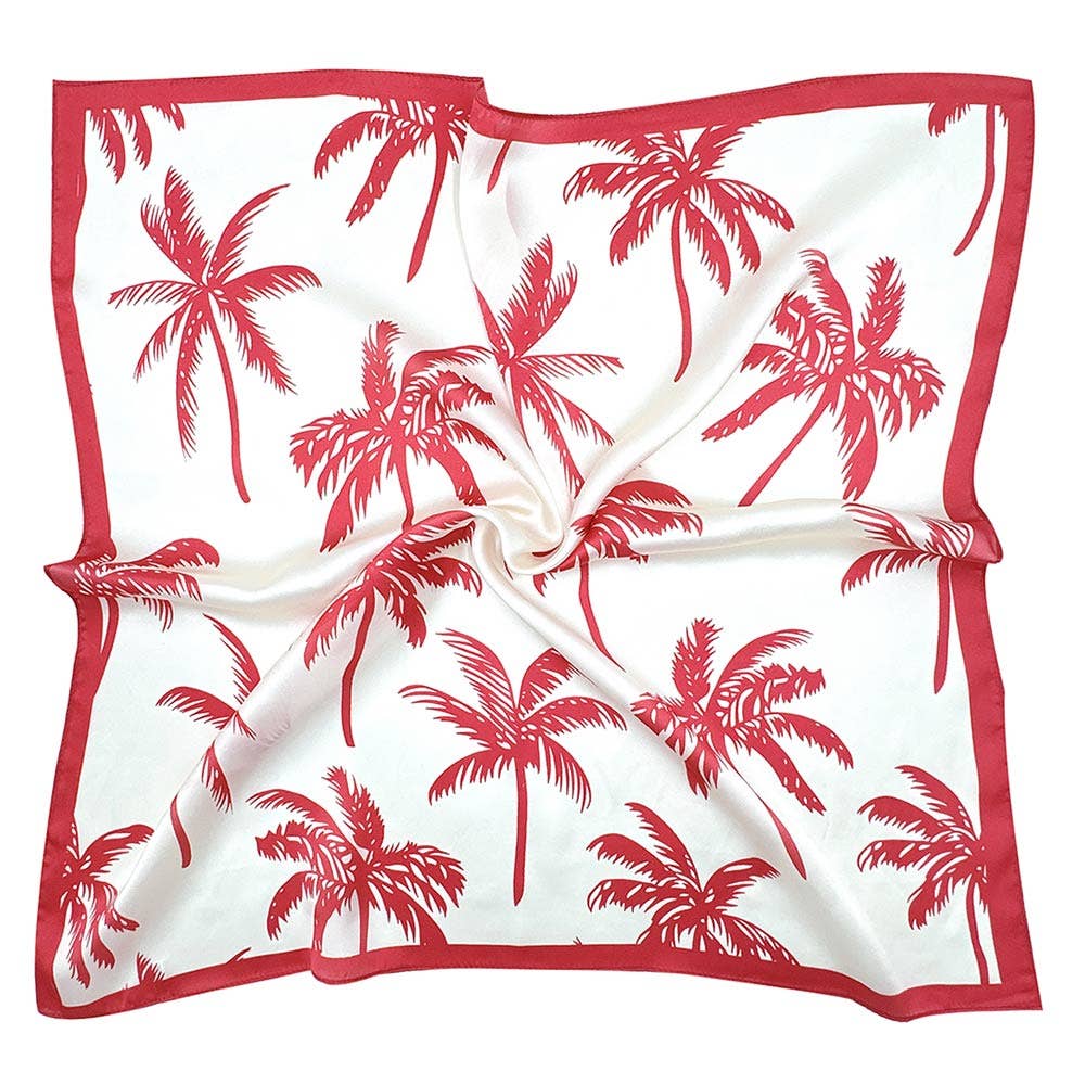 Palm Tree Pattern Printed Square Silky Satin Bandana Scarf