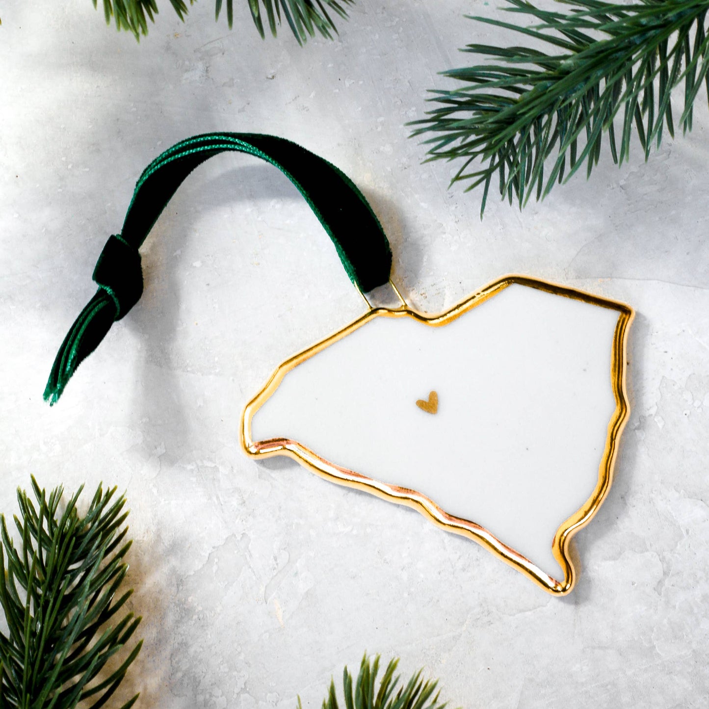 South Carolina Handmade Porcelain State Ornament w/Gold