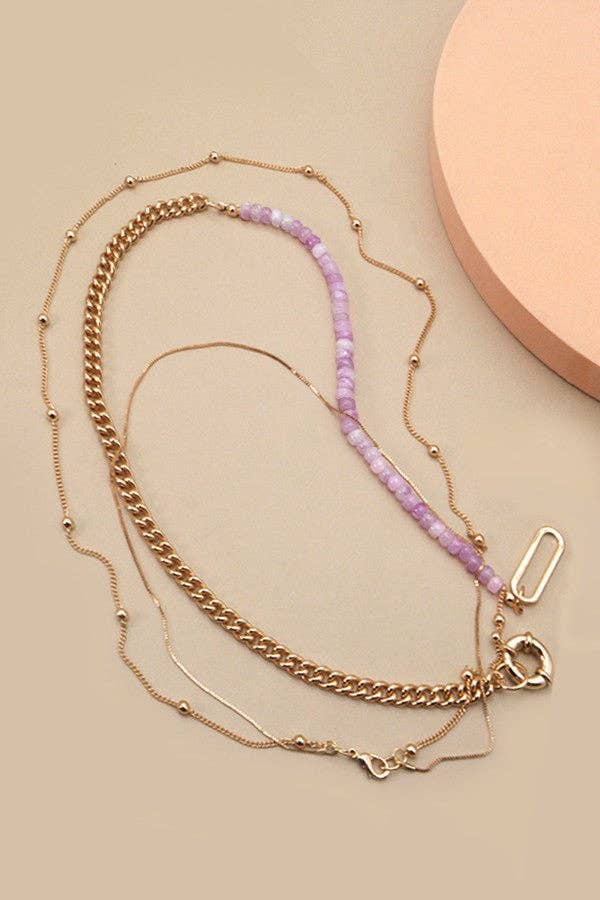 LAVENDAR BEAD TOGGLE MULTI LAYER NECKLACE