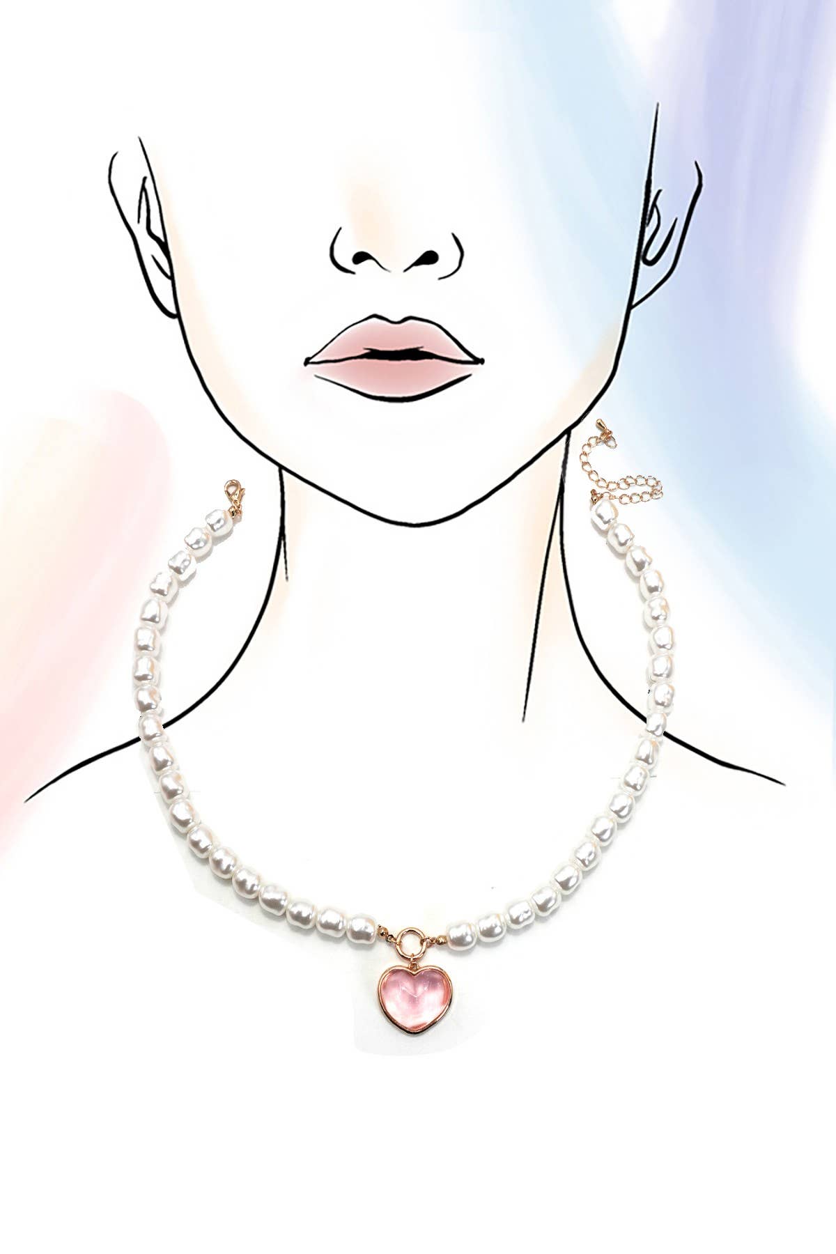 Heart Pendent Pearl Chain Necklace