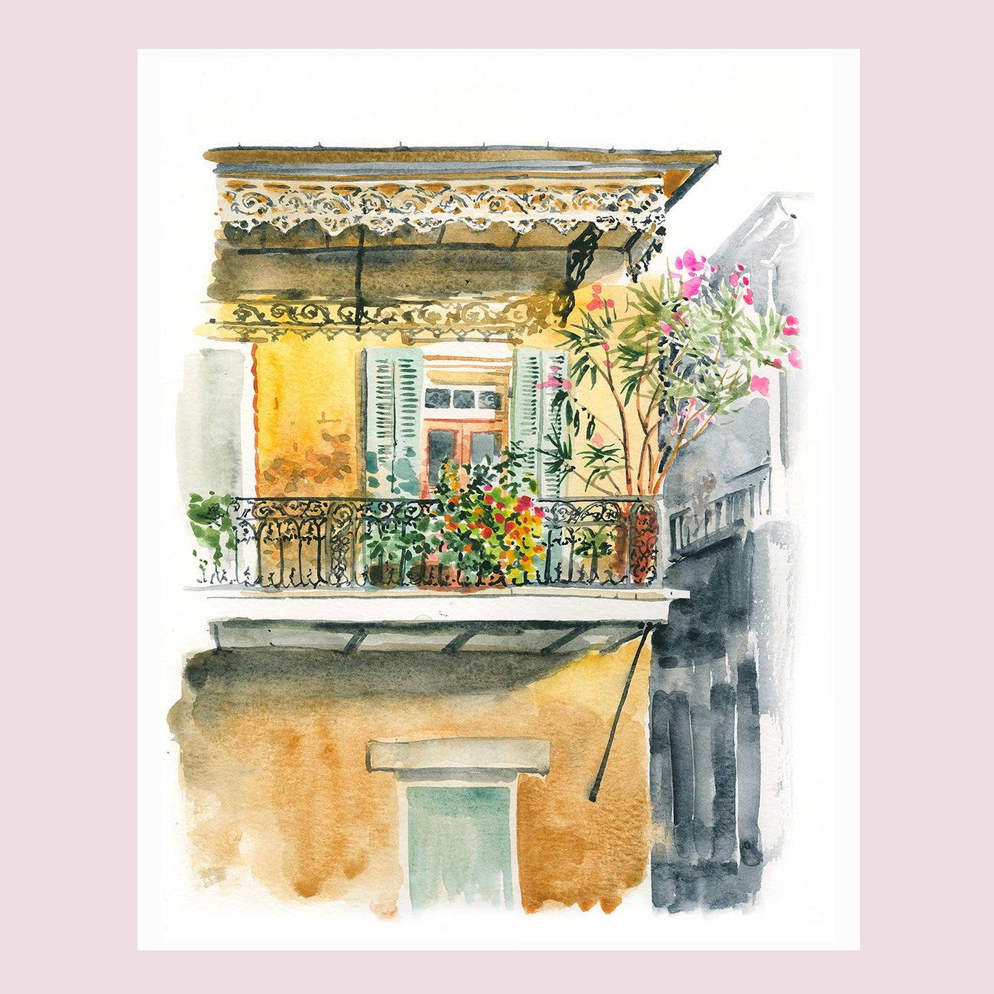 "Golden Hour Balcony" Watercolor Fine Art Print