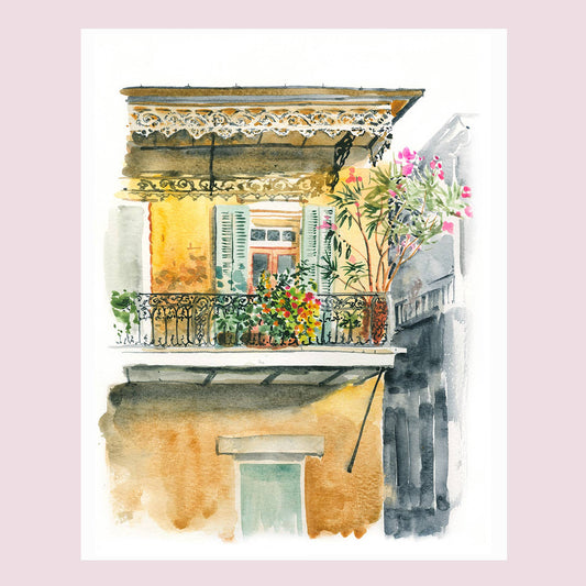 "Golden Hour Balcony" Watercolor Fine Art Print