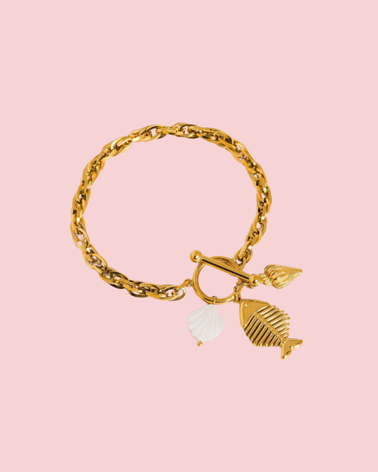 Bone 18K Gold Non-Tarnish Fishbone Shell Chain Bracelet