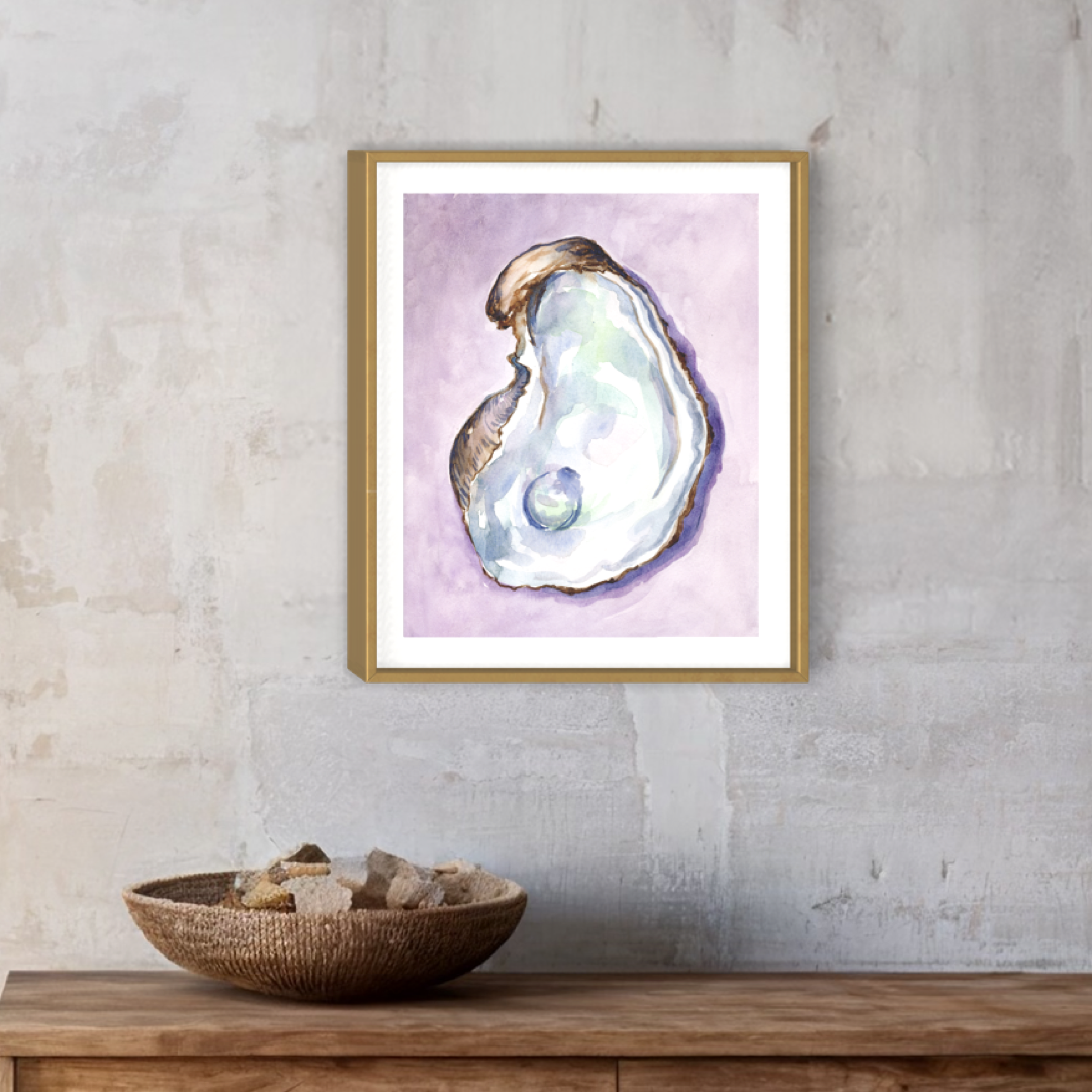 Oyster Watercolor Art Print Purple