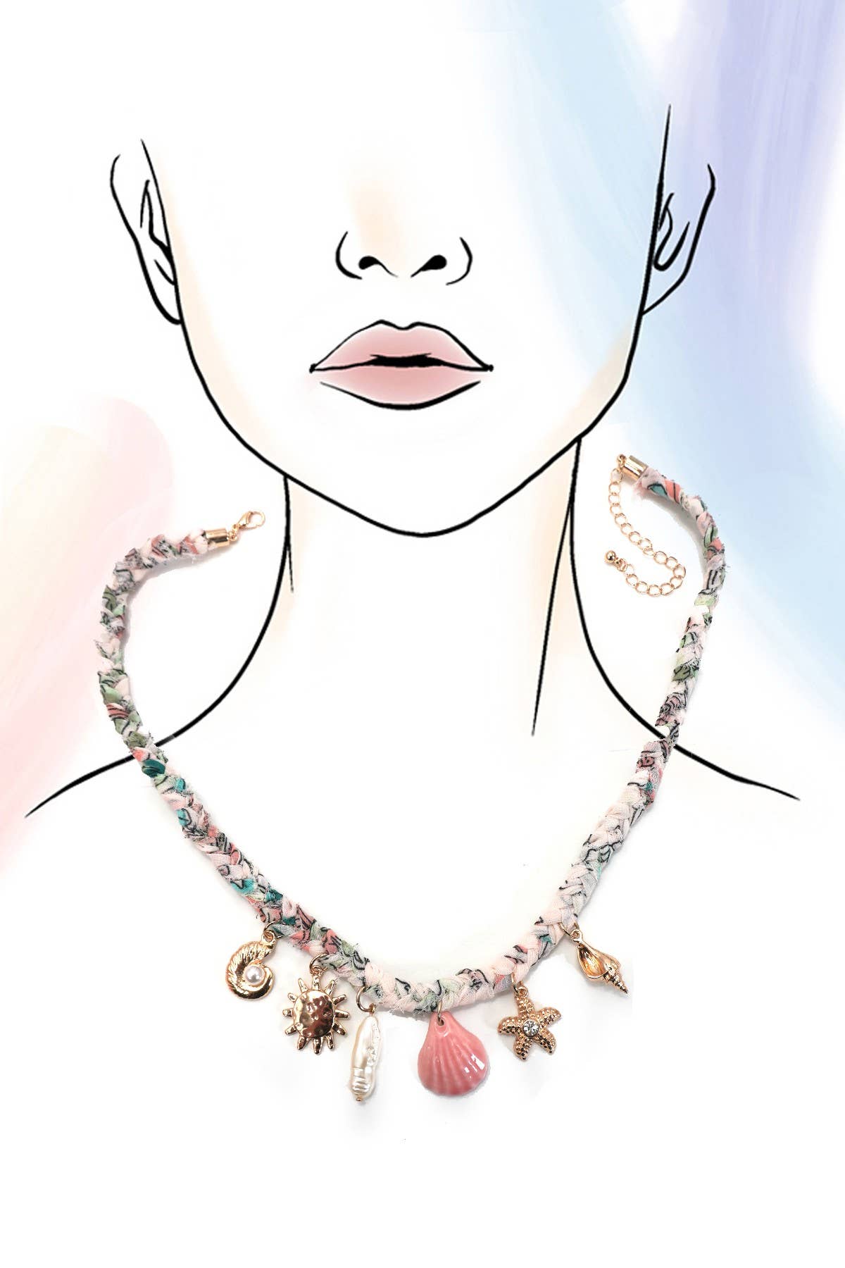 Starfish Sea Shell Scarf Charm Necklace