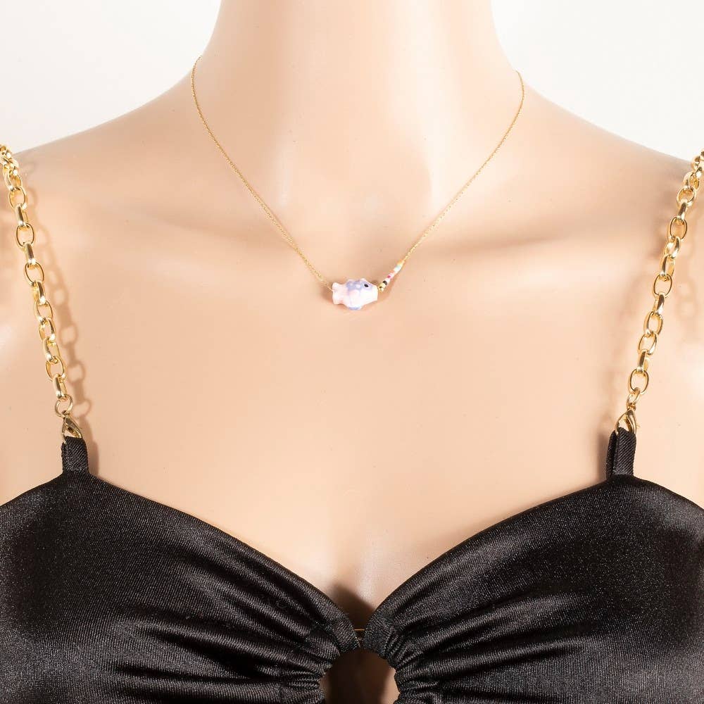 Dainty Chain Ceramic Fish Pendant Necklace