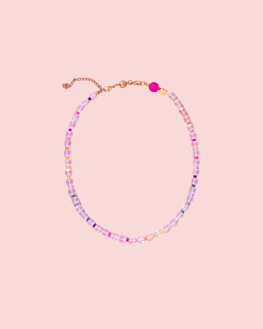 Beaded Necklace - Clear + Multi-Colored - Jenn