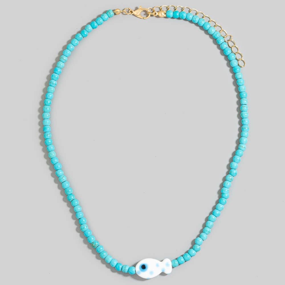 Ceramic Fish Pendant Ball Beaded Necklace