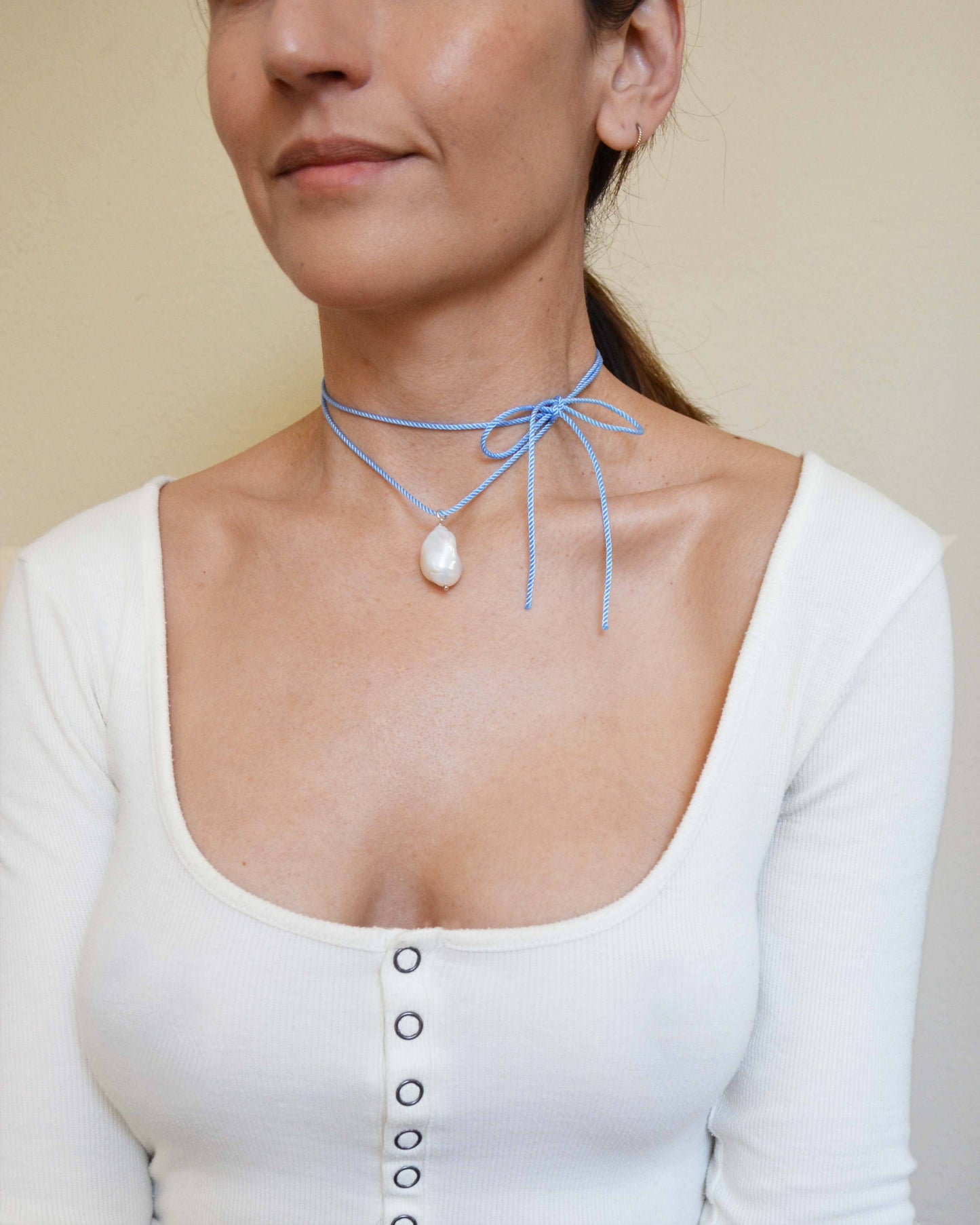 Rope Pearl Necklace, Sky Blue
