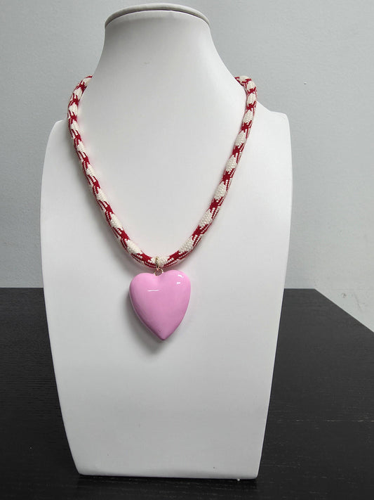 Red Cord Necklace with Pink Heart Charm ✦ NC-SJ0455