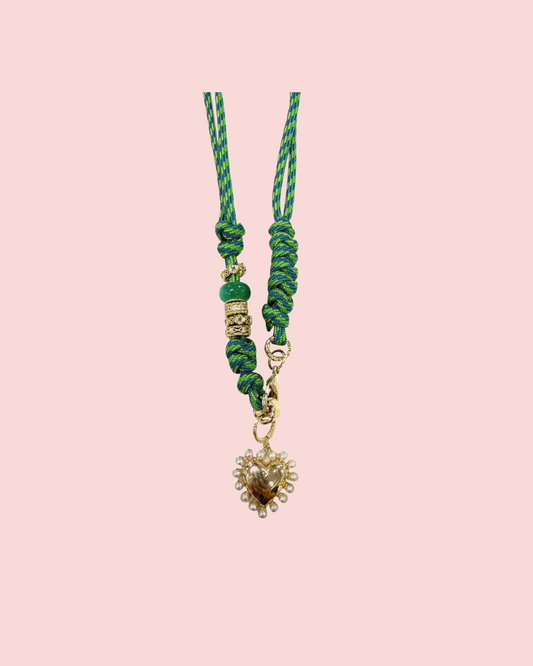Johnny Green Rope Necklace with Pearl Heart Charm