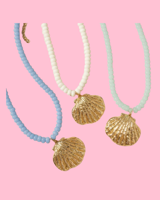 COLOR BEAD SHELL PENDANT NECKLACE