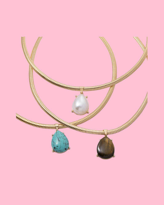 Teardrop Pendant Metallic Flexible Snake Chain Necklace