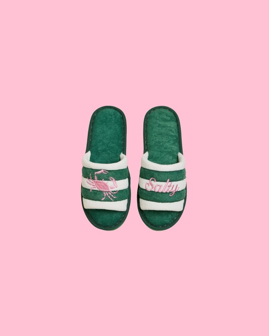 Salty Crab Embroidered Striped Slippers