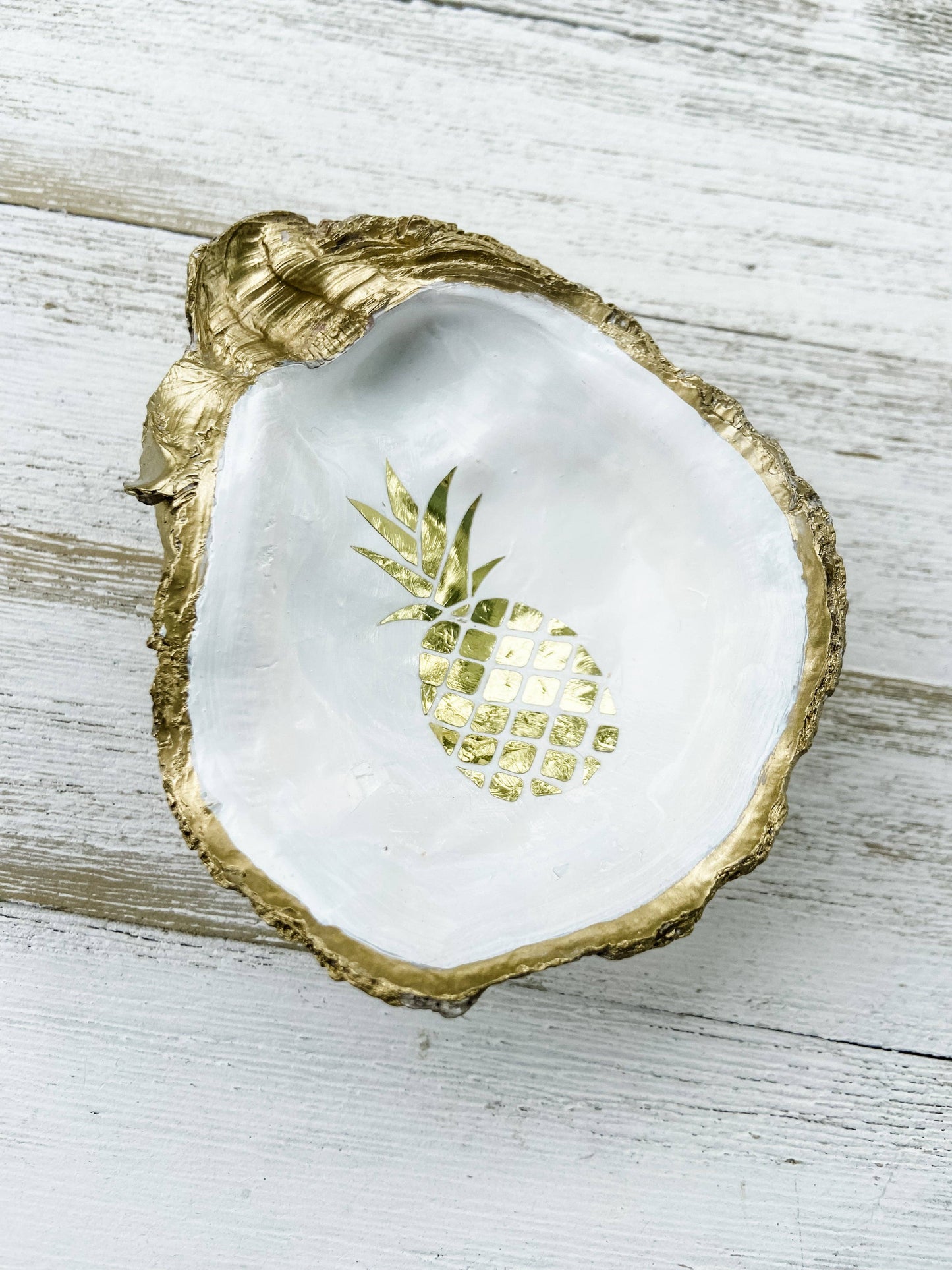 Golden Pineapple Oyster Shell Ring Dish