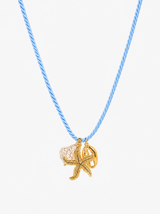 Blue Rope Starfish Shell Charm Necklace