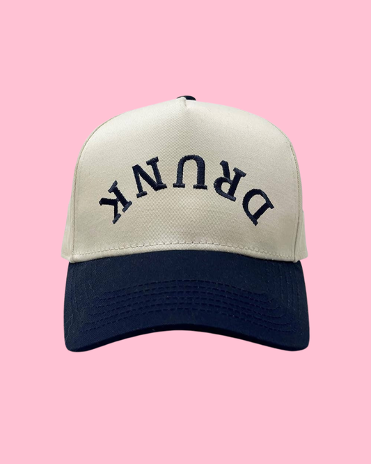 2-Tone Embroidered Cap - Drunk (Upside Down) - Navy/Beige