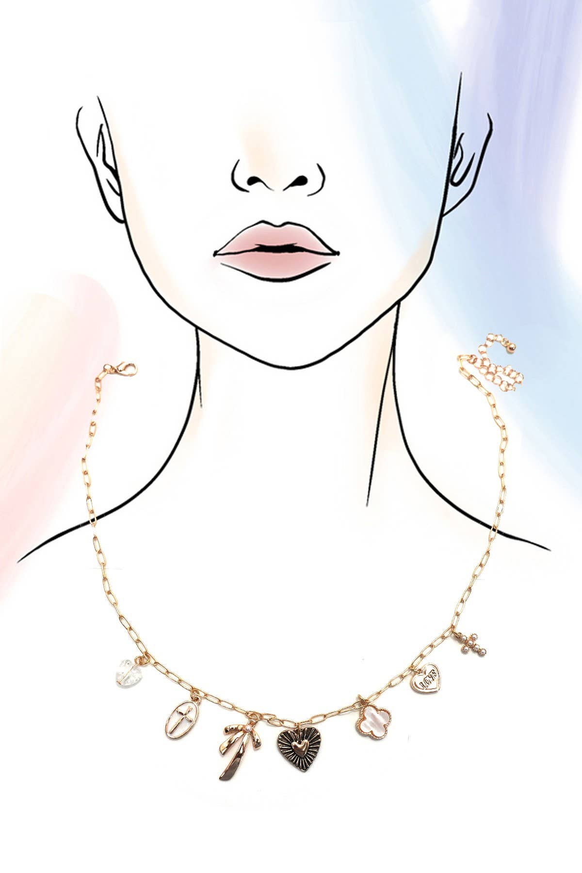 Bow Cross Heart Clover Charm Necklace