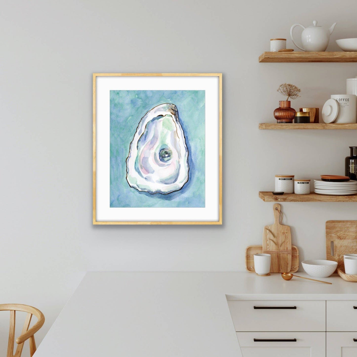 Oyster Watercolor Art Print Teal