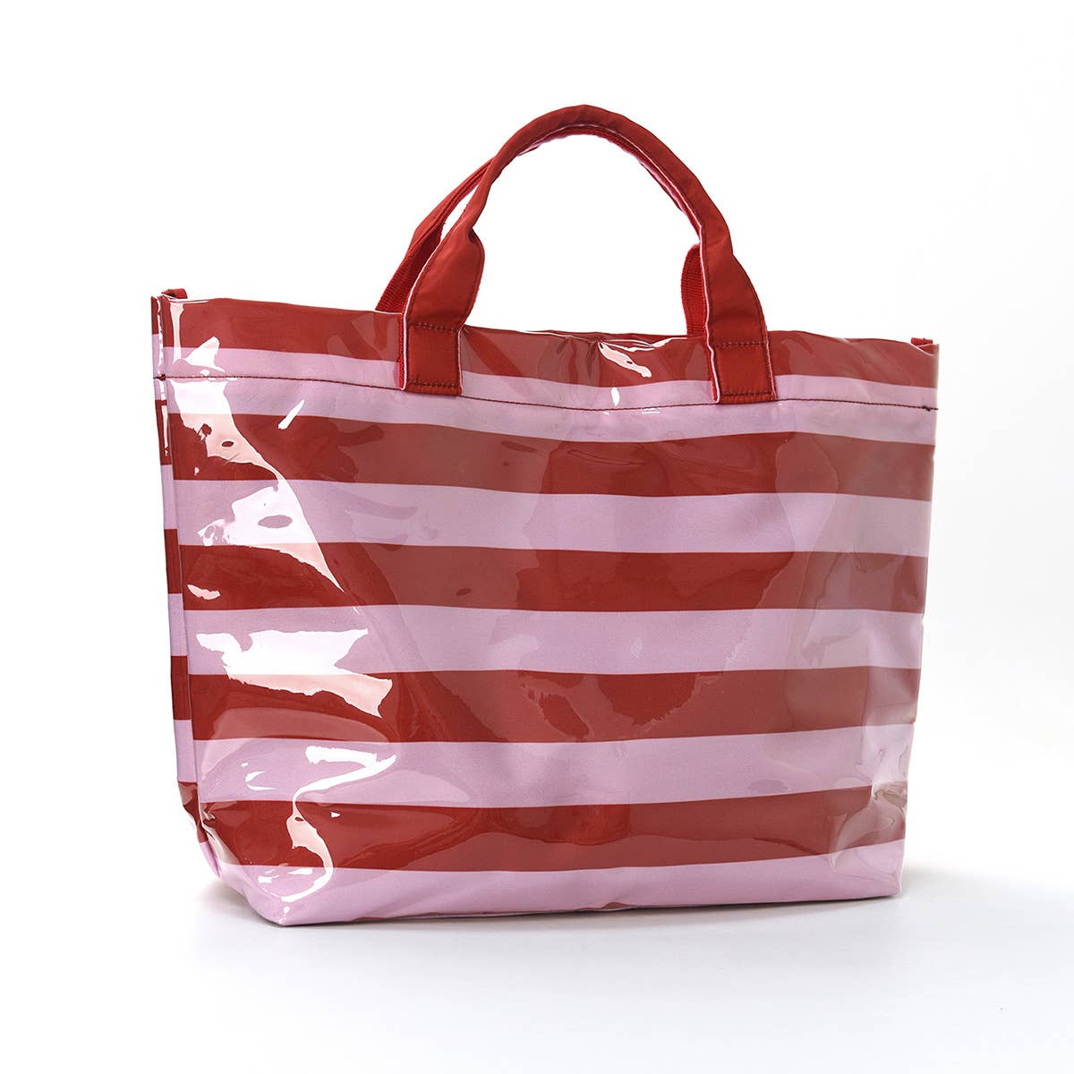 Colorblock Striped Tote Bag Cherry Waterproof Beach Bag