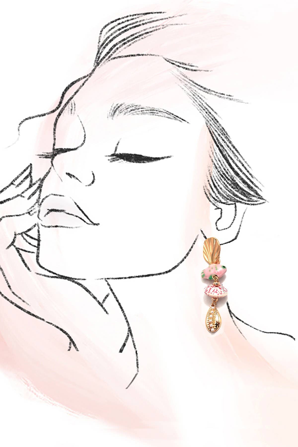 Pink Ceramic Porcelain Fish Drop Earrings